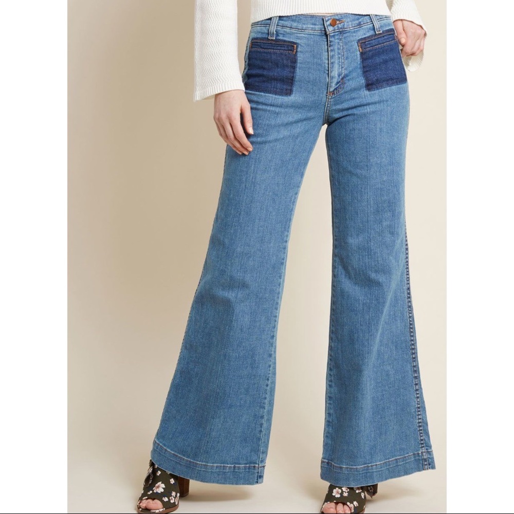 Wrangler x Modcloth Light Wash Flare Hi Rise Jeans